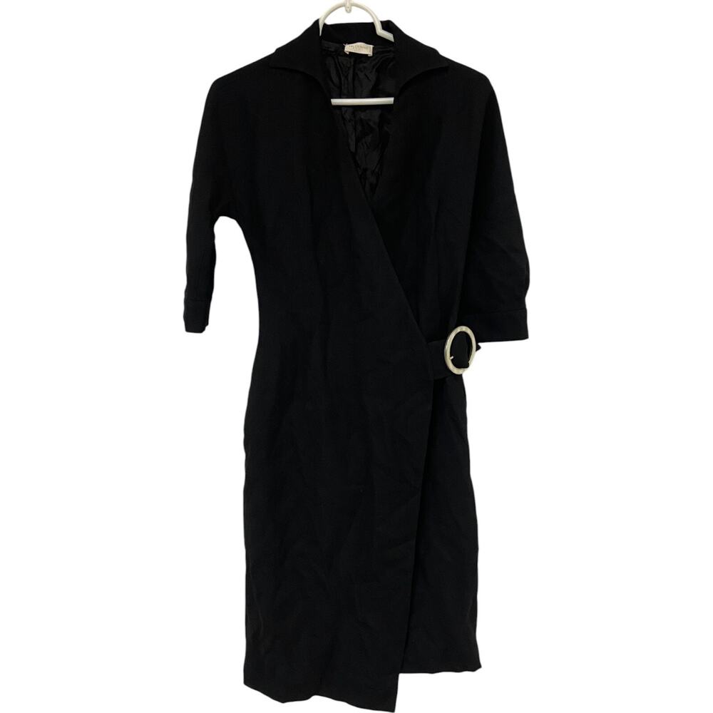 Valentino Roma Wrap Dress Womens Size XS Black Belted Wool Blend 3/4 Sleeve